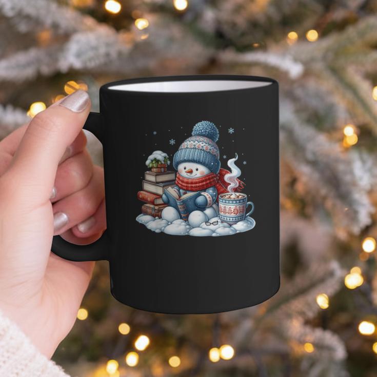 Snowman Reading Books Lovers Librarian Bookworm Christmas Graphic Print Coffee Mug