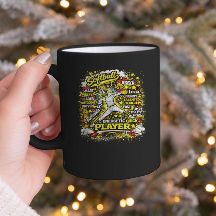 Softball Pitcher Best Traits Brave Retro Pop Comic Book Art Graphic Print Coffee Mug