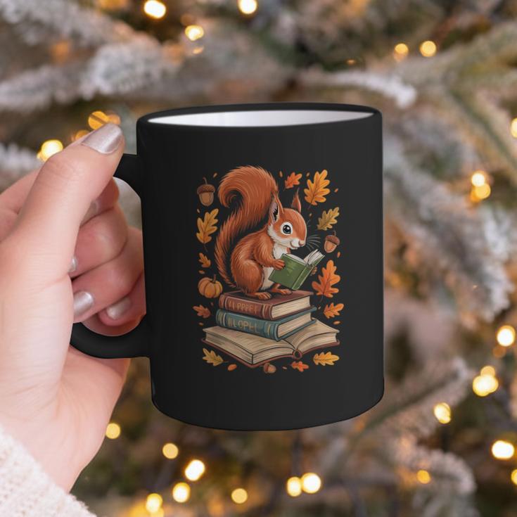 Squirrel Reading Book Lovers Fall Leaves Library Books Graphic Print Coffee Mug