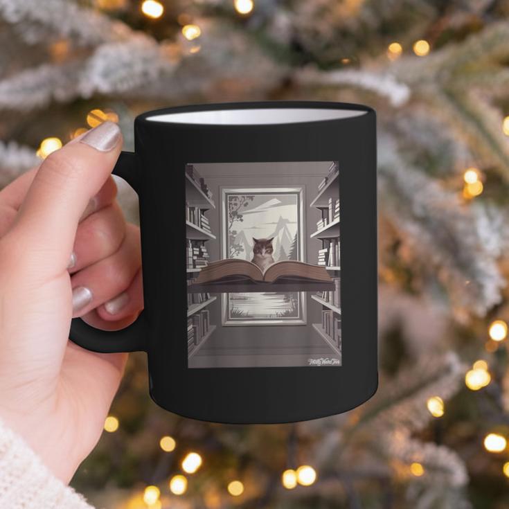 Totally Weird Tees Cat Library Book Reading Literary Graphic Print Coffee Mug