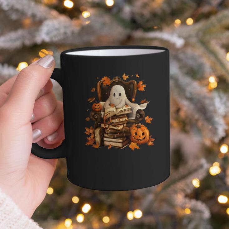 Vintage Ghost Book Reading Pumpkin Gothic Halloween Teachers Graphic Print Coffee Mug