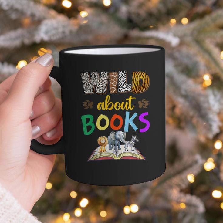 Wild About Reading Books Reader Bookworm Animals Book Lover Graphic Print Coffee Mug