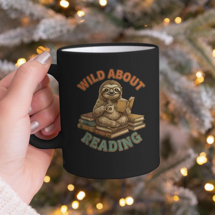 Wild About Reading Sloth Coffee Teacher Book Lover Graphic Print Coffee Mug