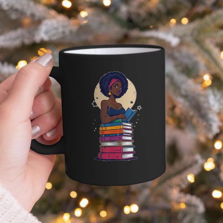 Woman And Books Stack Afro Girl Reading Lover Graphic Print Coffee Mug