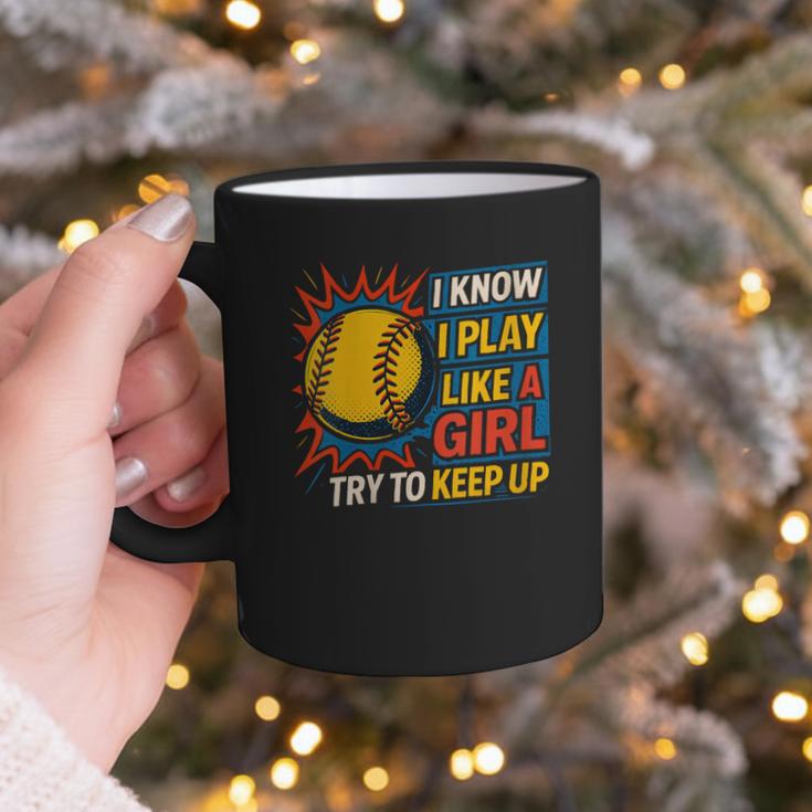 Women's Girls Softball Play Like A Girl Comic Book Pop Art Graphic Print Coffee Mug