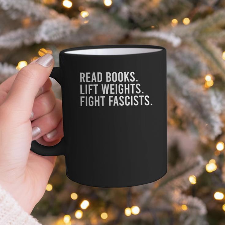 Women's Read Books Lift Weights Fight Fascists Reading Activism Graphic Print Coffee Mug