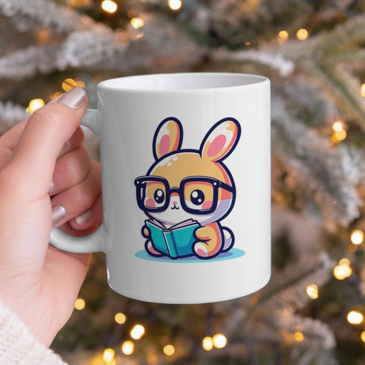 Adorable Book Lover Rabbit With Reading Glasses Cute Premium Graphic Print Coffee Mug