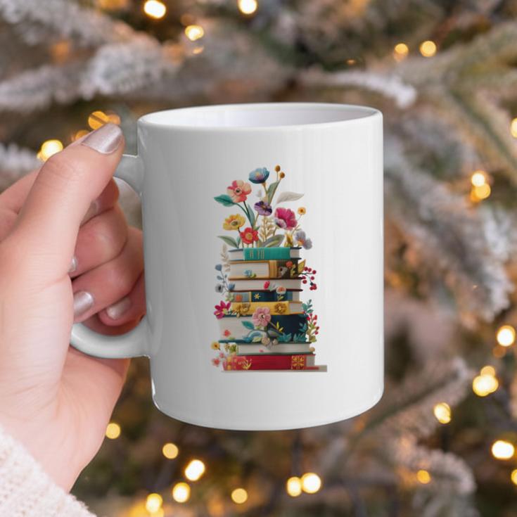 Book Stack With Flowers Reading Lover Bookish Graphic Print Coffee Mug