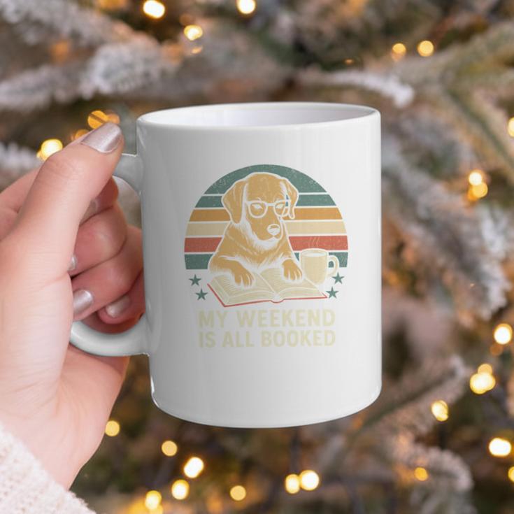 My Weekend Is All Booked Vintage Dog Reading Book Lovers Graphic Print Coffee Mug