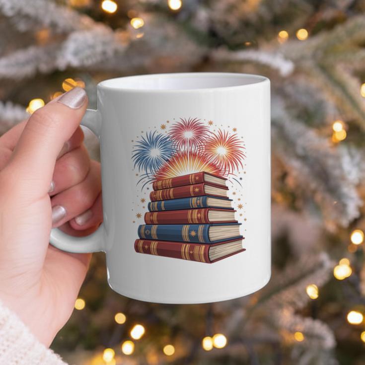 Books Fireworks 4th Of July Bookworm Patriotic Reader Graphic Print Coffee Mug