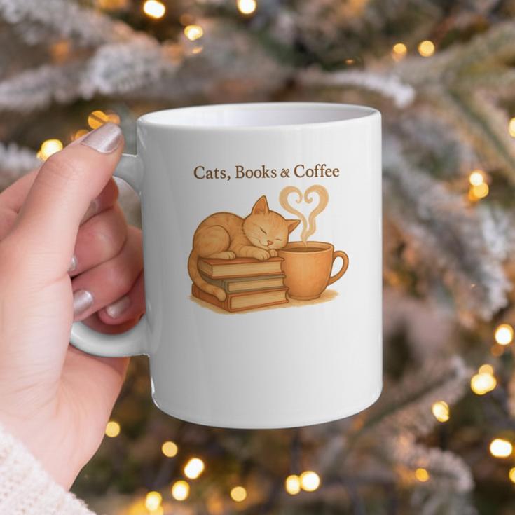 Cats Books And Coffee Heart Cozy Cat Lover Bookworm Readers Graphic Print Coffee Mug