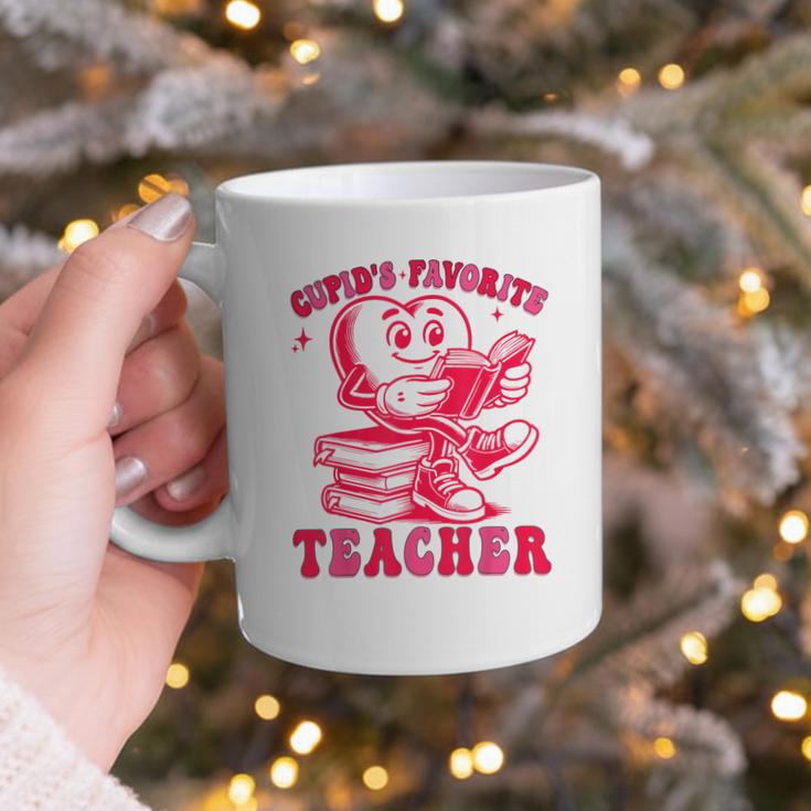 Cupid's Favorite Teacher Valentines Day Heart Book Lover Graphic Print Coffee Mug