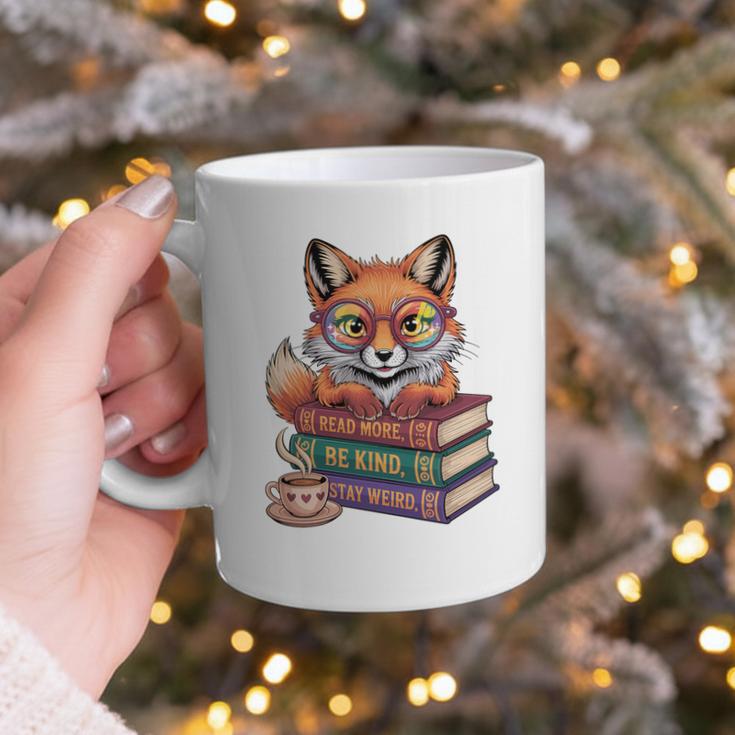 Cute Nerdy Fox Read Books Be Kind Stay Weird Book Club Premium Tri-Blend Graphic Print Coffee Mug