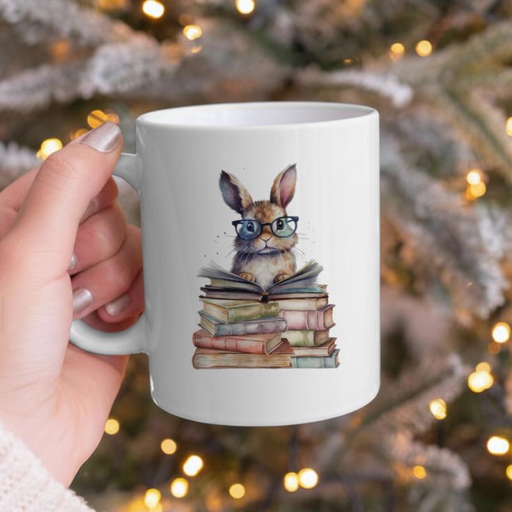Cute Reading Bunny With Glasses Books Bookworm Reader Book Premium Tri-Blend Graphic Print Coffee Mug