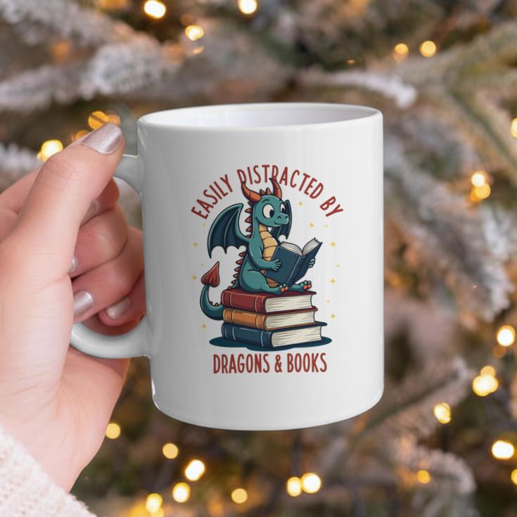 Dark Romance Romantasy Easily Distracted By Dragons & Books Graphic Print Coffee Mug