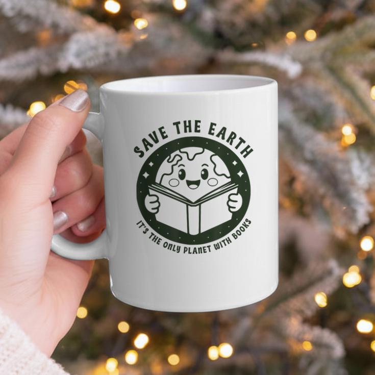 Earth Day 2025 Save Earth It´s Only Planet With Books Reader Graphic Print Coffee Mug