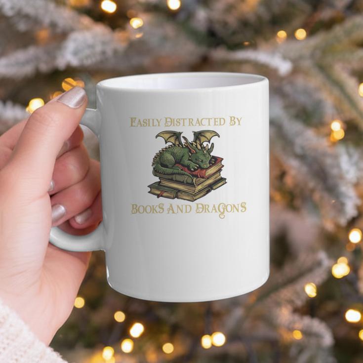 Easily Distracted By Books And Dragons Graphic Premium Graphic Print Coffee Mug