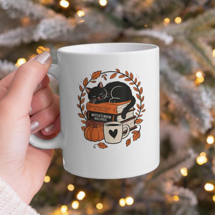 Fall Book Teacher Cat Books Halloween Autumn Librarian Graphic Print Coffee Mug