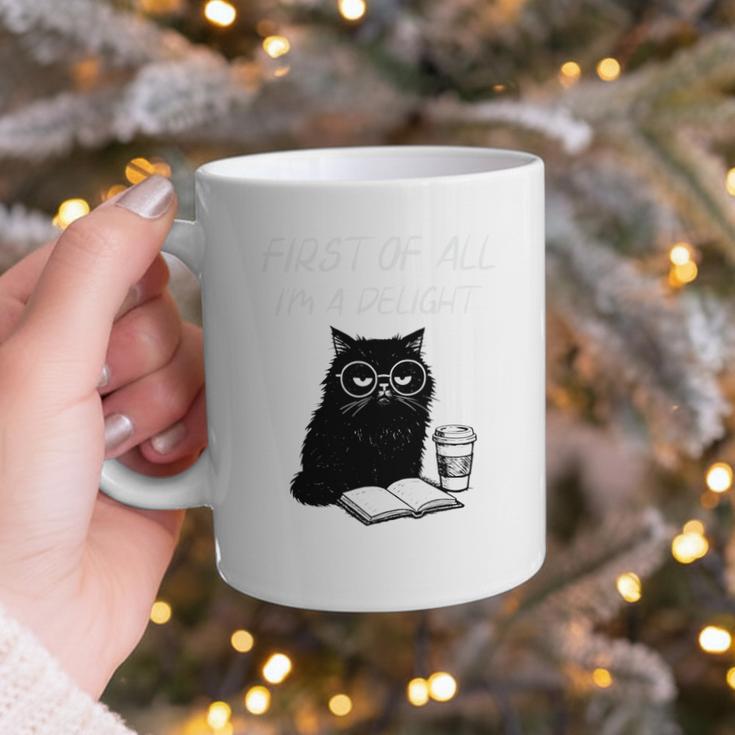 First Of All I’m A Delight Cute Cat Books Coffee Humor Graphic Print Coffee Mug