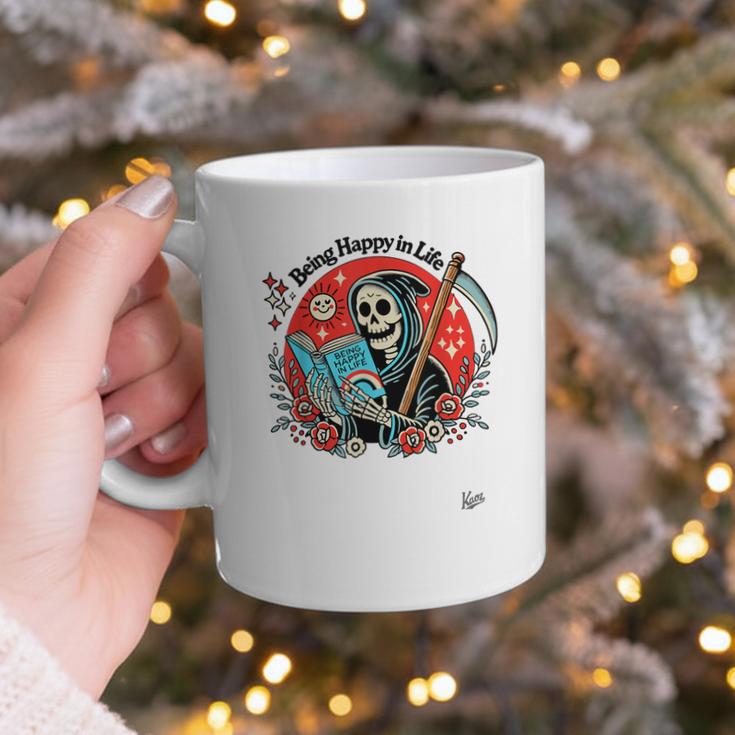 Grim Reaper Reads a Book Graphic Print Coffee Mug