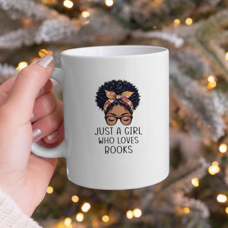 Just a Girl Who Loves Books Messy Bun Black Women Reading Graphic Print Coffee Mug