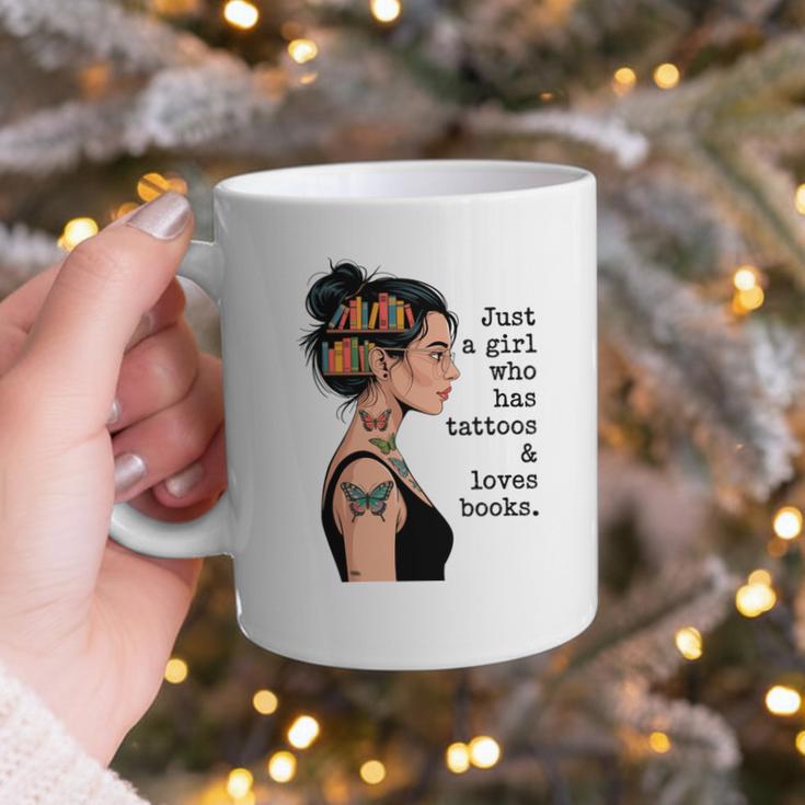 Just a Girl Who Has Tattoos And Love Books Tattooed Inked Graphic Print Coffee Mug