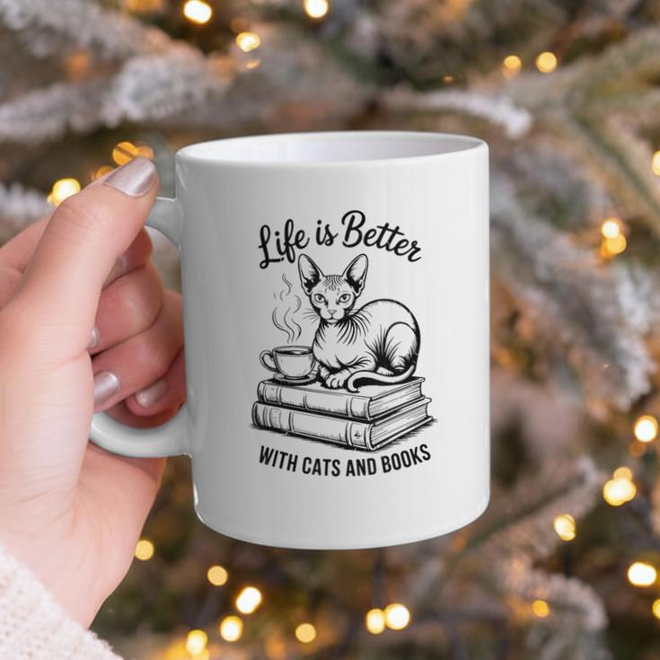 Life Is Better With Cats & Books Sphynx Cat Mom Women Graphic Print Coffee Mug Life Is Better With Cats & Books Sphynx Cat Mom Women Graphic Print Coffee Mug