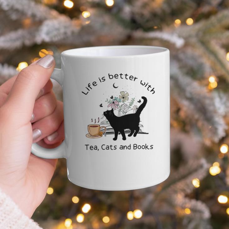 Life Is Better With Tea Cats And Books Cat Sayings Graphic Print Coffee Mug