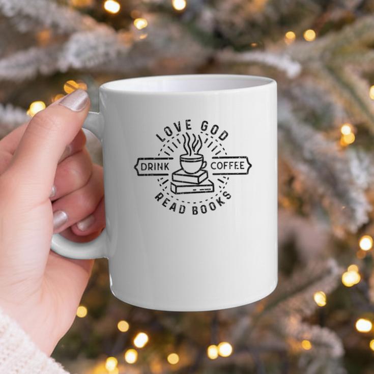 Love God Drink Coffee Read Books Book Lover Graphic Print Coffee Mug