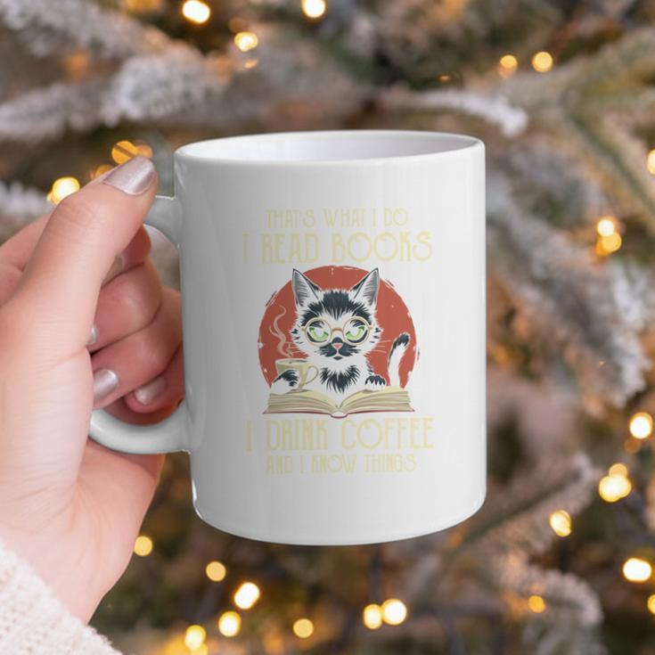 i Read Books And i Know Things Cat Reading Cat Coffee Books Graphic Print Coffee Mug