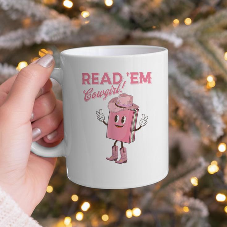 Read 'Em Western Cowgirl Retro Groovy Reading Books Graphic Print Coffee Mug Read 'Em Western Cowgirl Retro Groovy Reading Books Graphic Print Coffee Mug