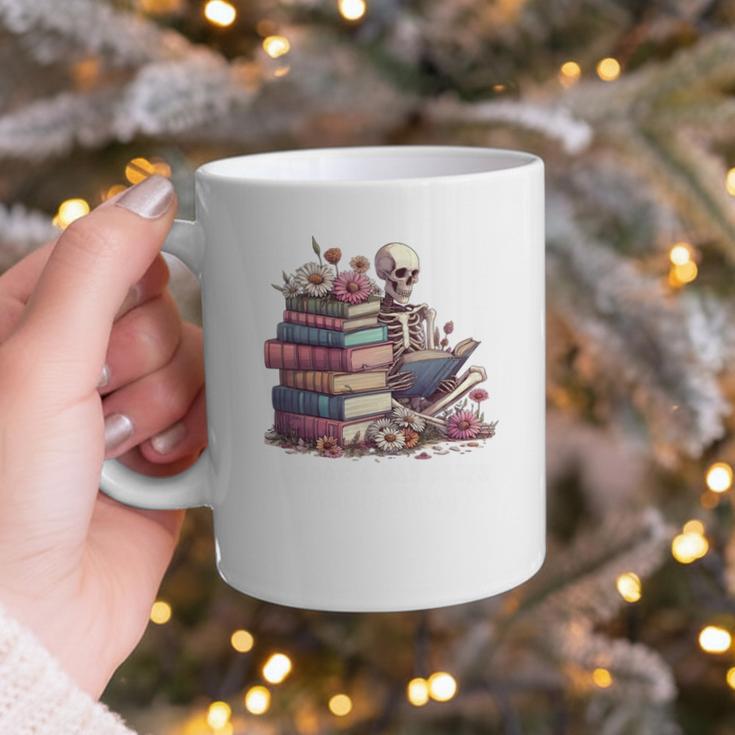 Reading A Book Per Day Keeps Reality Away Skeleton Books Graphic Print Coffee Mug