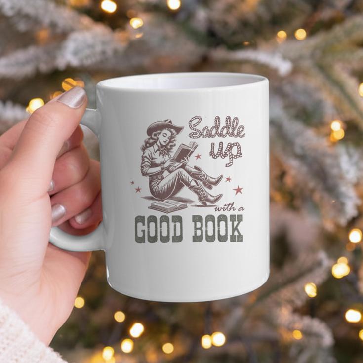 Retro Cowgirl ReadingTee Saddle Up With A Good Book Western Graphic Print Coffee Mug