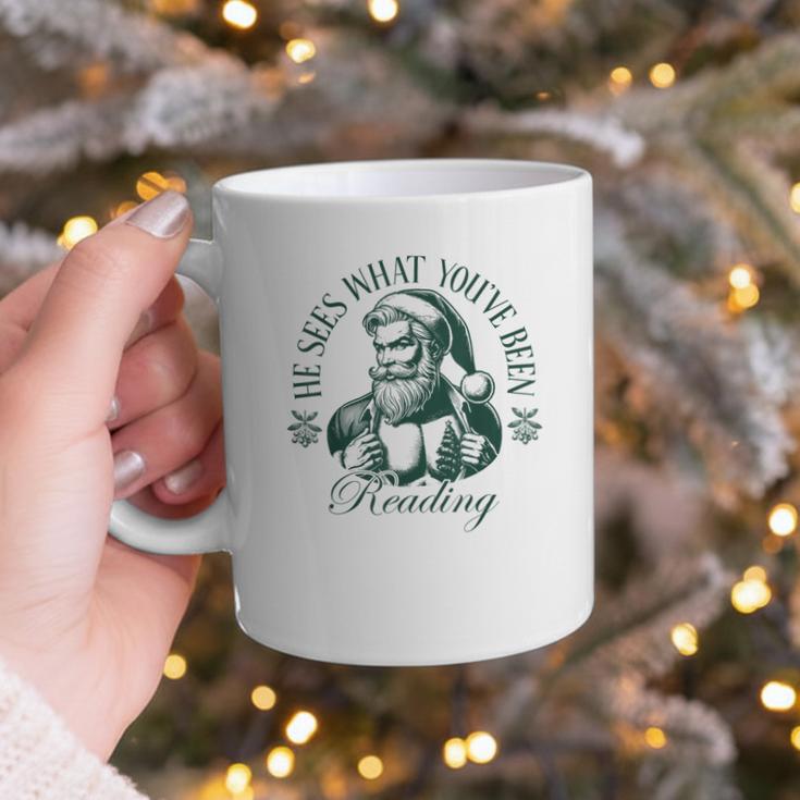 He Sees What You'Ve Been Reading Bookish Christmas Graphic Print Coffee Mug