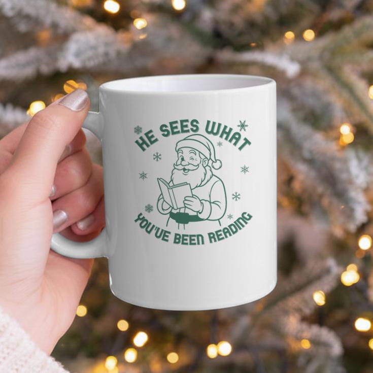 He Sees What You'Ve Been Reading Christmas Bookish Santa Premium Tri-Blend Graphic Print Coffee Mug He Sees What You'Ve Been Reading Christmas Bookish Santa Premium Tri-Blend Graphic Print Coffee Mug