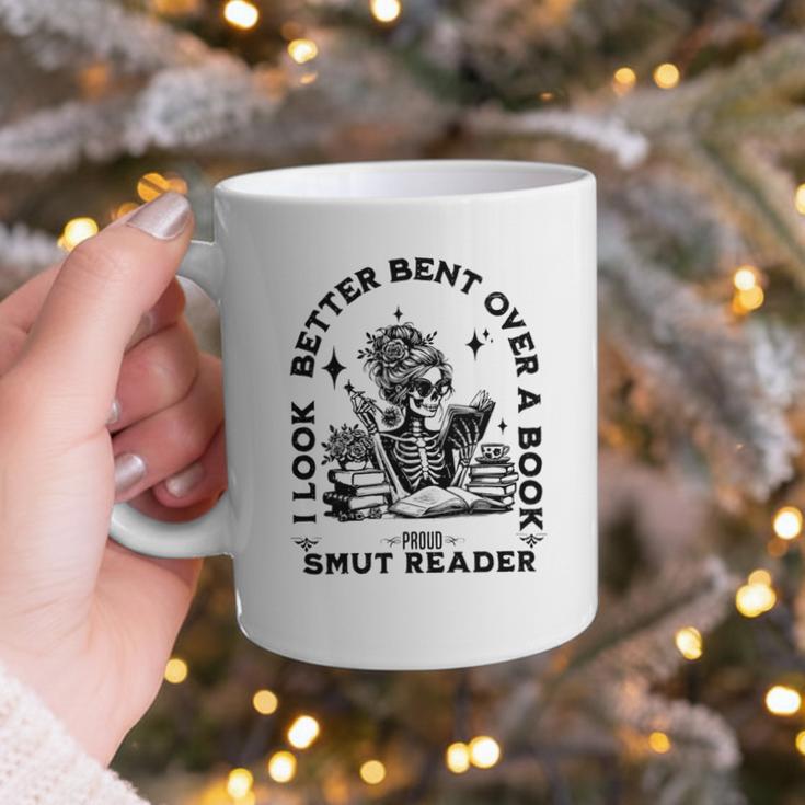Smut Reader Skeleton Book Lover Dark Humor Art Premium Tri-Blend Graphic Print Coffee Mug