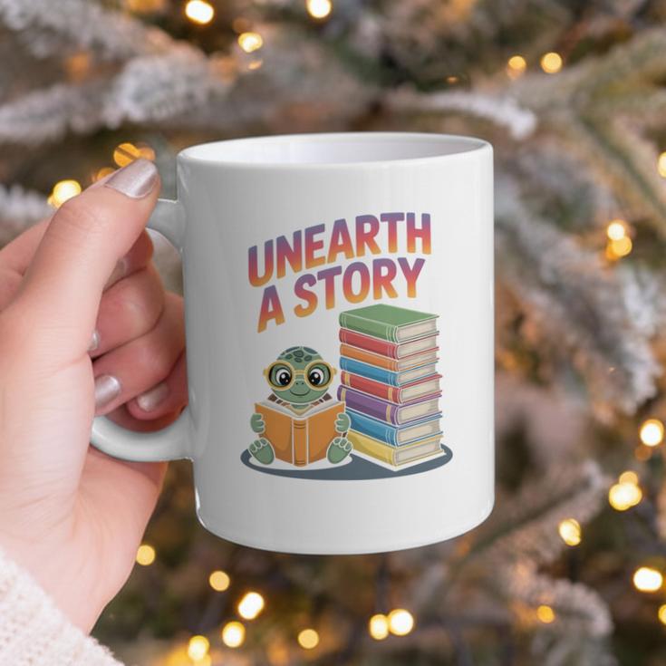 Unearth A Story Cute Turtle Reading Books Librarian Graphic Print Coffee Mug Unearth A Story Cute Turtle Reading Books Librarian Graphic Print Coffee Mug