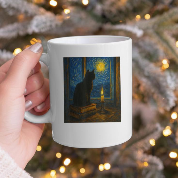 Van Gogh Starry Night Art Cat And Book Lovers Graphic Print Coffee Mug Van Gogh Starry Night Art Cat And Book Lovers Graphic Print Coffee Mug