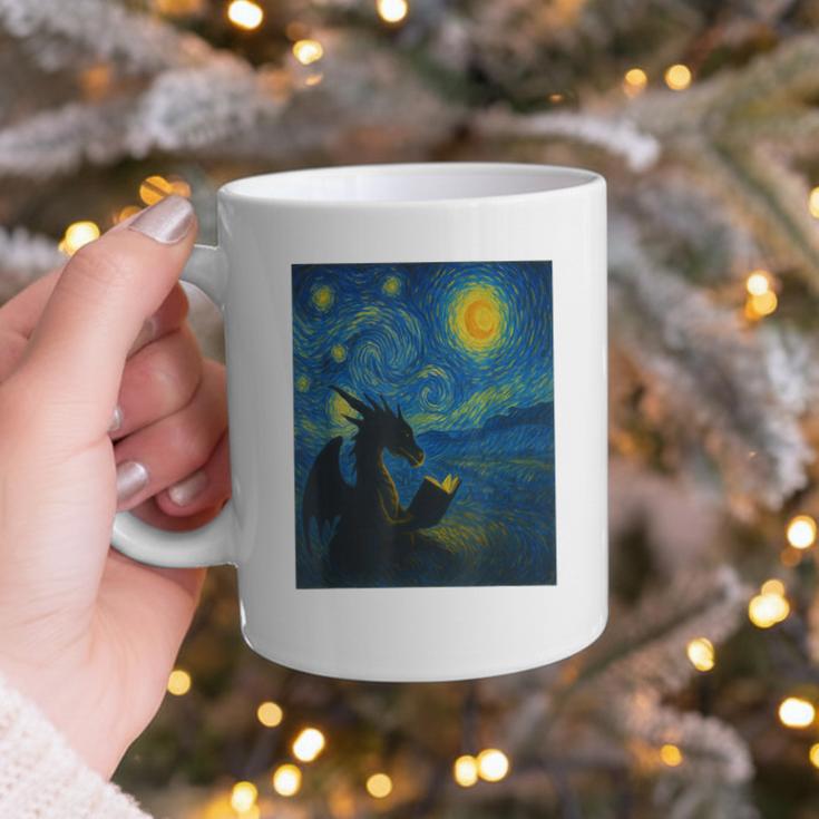 Van Gogh Starry Night Fantasy Reader Dragon Reading Book Graphic Print Coffee Mug