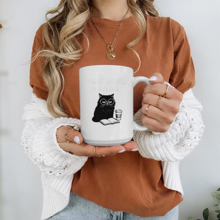 First Of All I’m A Delight Cute Cat Books Coffee Humor Graphic Print Coffee Mug