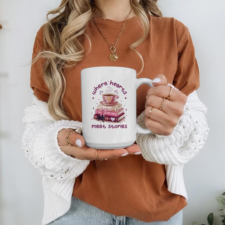 Where Hearts Groovy Meet Stories Coffee Books Valentines Day Graphic Print Coffee Mug