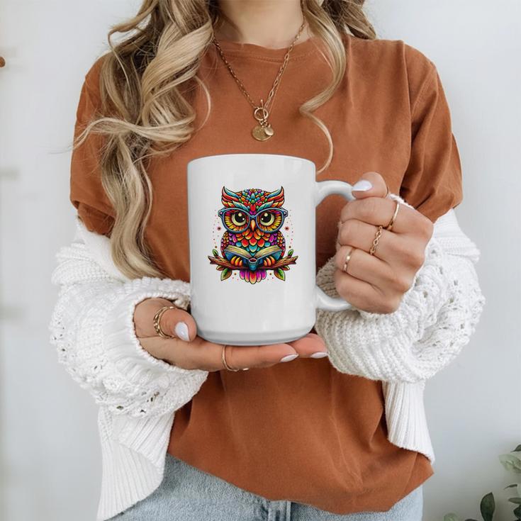 Owl With Glasses And Book Reading Graphic Print Coffee Mug