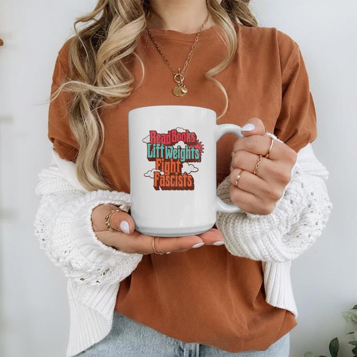 Read Books Lift Weights Fight Fascists Reading No Kings Premium Tri-Blend Graphic Print Coffee Mug