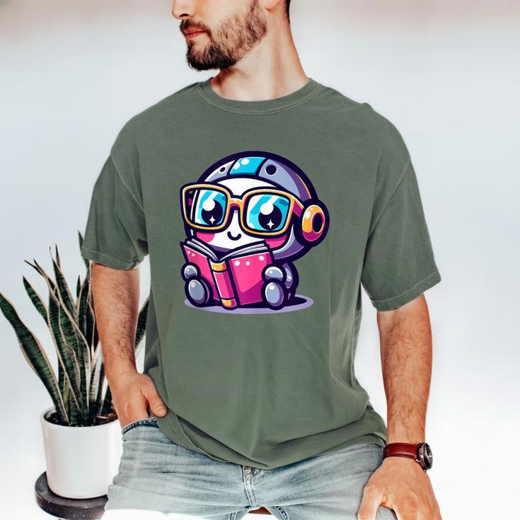 Adorable Book Lover Robot With Reading Glasses Cute Men's Comfort Colors T-Shirt