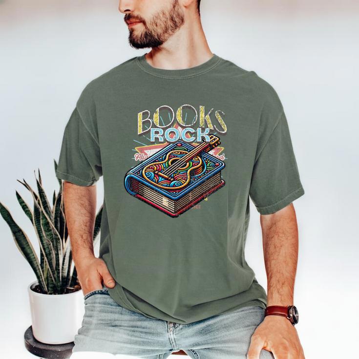 Books Rock Rock'n Roll Science Of Reading Teachers Guitar Men's Comfort Colors T-Shirt