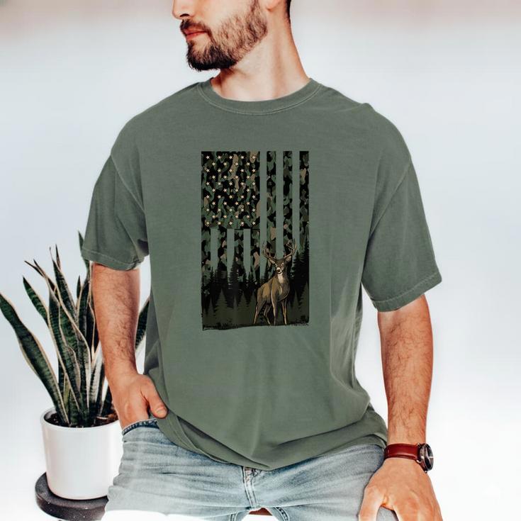 Camo Deer American Flag Graphic Hunting Men Dad Boys Men's Comfort Colors T-Shirt