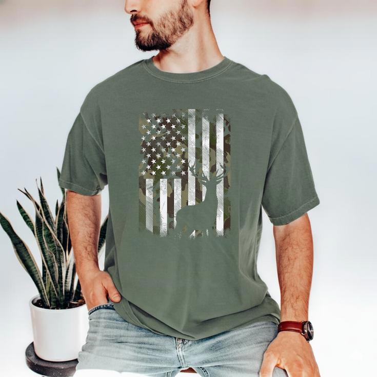 Camo US Flag Deer Elk Buck Camoflage Hunting Hunter Dad Short Sleeve Men's Comfort Colors T-Shirt