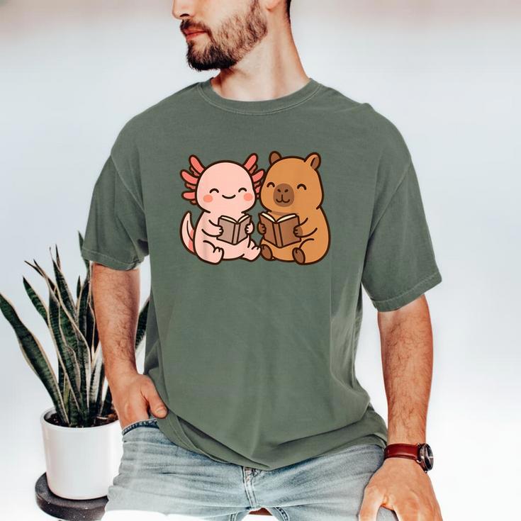 Capybara Axolotl Kawaii Kids Anime Book Lover Reading Men's Comfort Colors T-Shirt