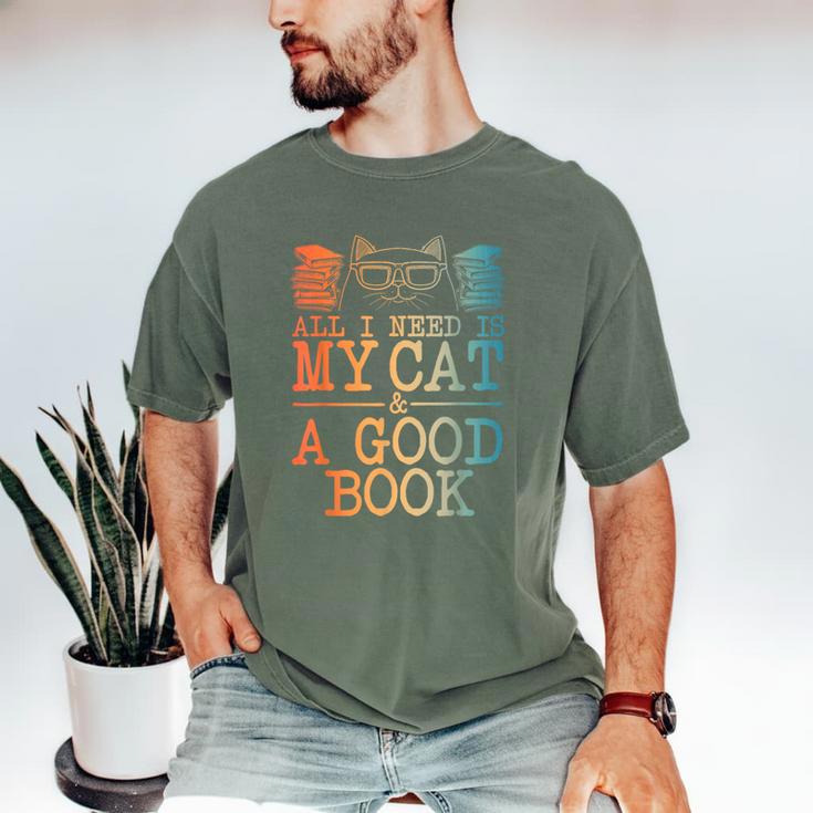 Cat & Book Art For Men Women Cat Librarian Novel Book Lover Men's Comfort Colors T-Shirt