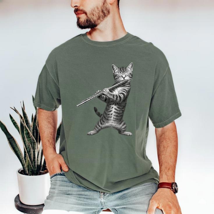 Cat Playing Flute For Cat Lover Cat Mom Cat Dad Men's Comfort Colors T-Shirt